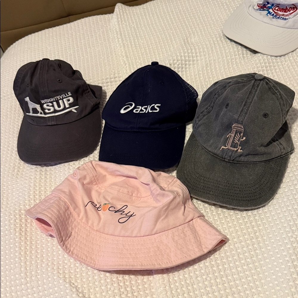 Pink Bucket Hat and Three Baseball Caps